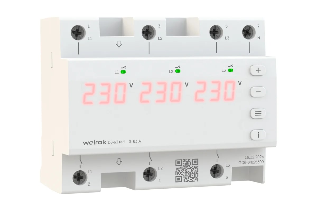 Реле напряжения Welrok D6-63 red Реле напряжения Welrok D6-63 red