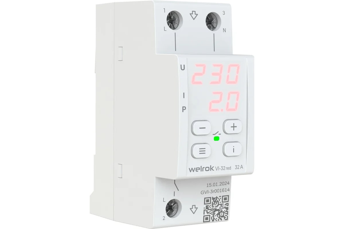 Реле напряжения с контролем тока Welrok VI-32 red