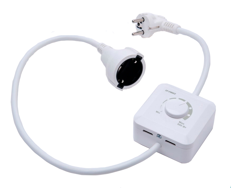 Регулятор мощности ТР-РМ-03Р на проводе с вилкой и розеткой, белый