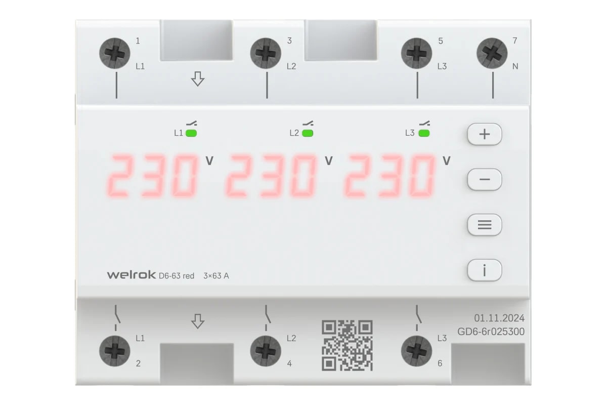 Реле напряжения Welrok D6-63 red 